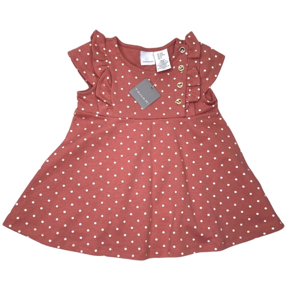 Tahari Baby Girls Pink Polka Dot Ruffle Dress Size 3-6Months New with Tags